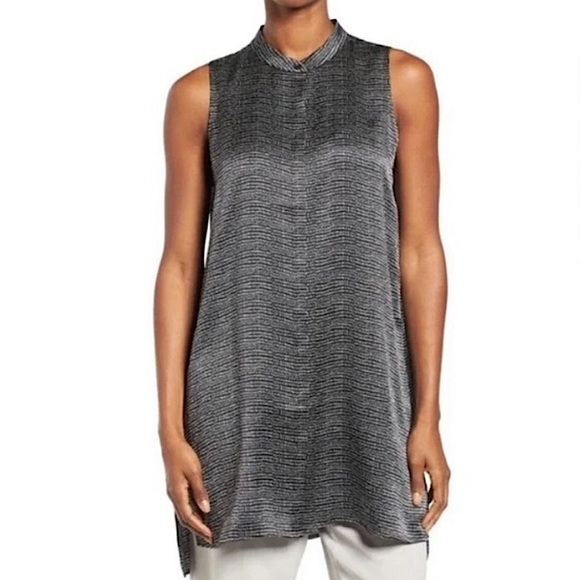 EILEEN FISHER Hammered Silk Mandarin Collar Tunic Top Dress SP - Picture 13 of 16